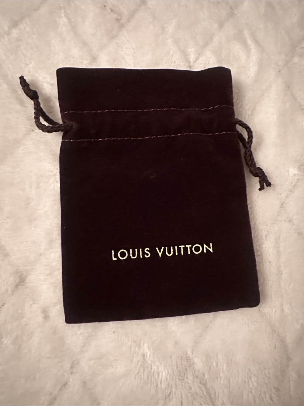 Louis Vuitton Brown Velvet Drawstring Pouch with Gold Logo